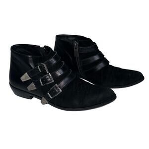 Anine Bing Emma Suede Boots/Booties Leather Straps Black Size US 7